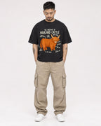 Mockup Boxy Heavyweight Tee Black male full-body 12