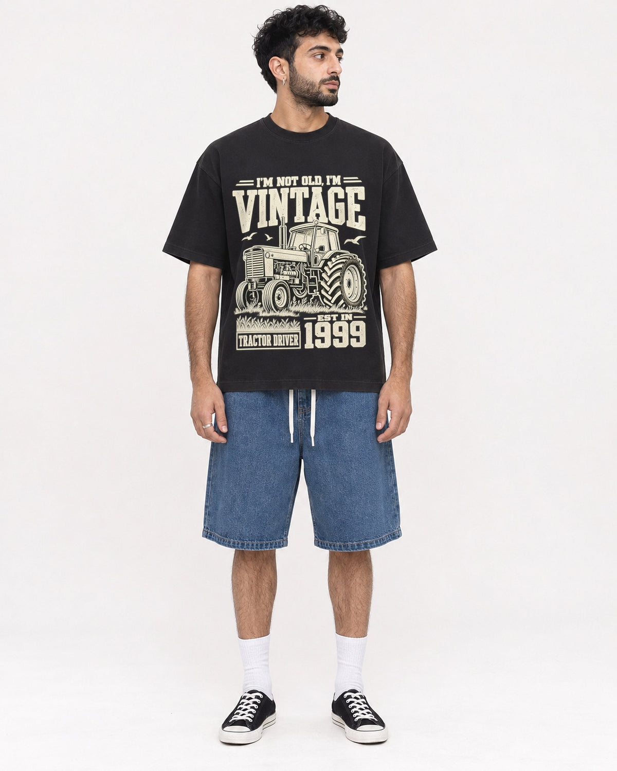 Mockup Boxy Heavyweight Tee Black male full-body 07