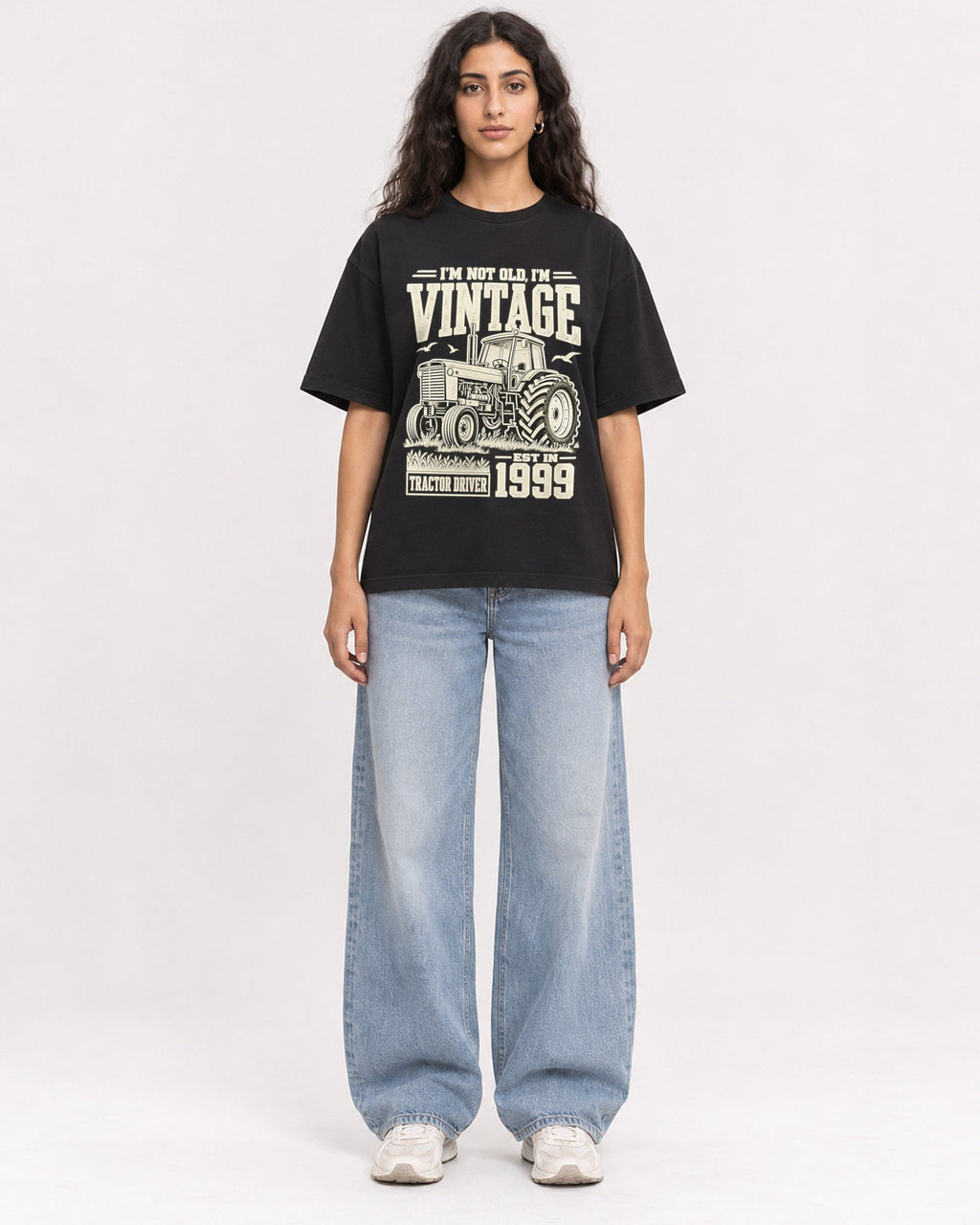 Mockup Boxy Heavyweight Tee Black female full-body 07
