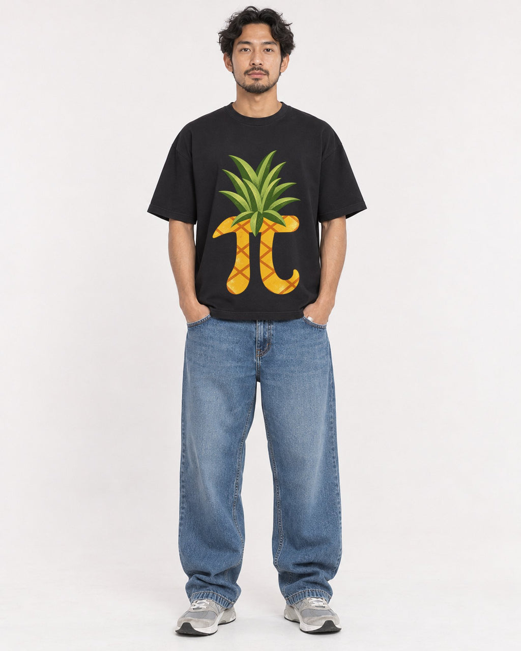 Mockup Boxy Heavyweight Tee Black male full-body 02