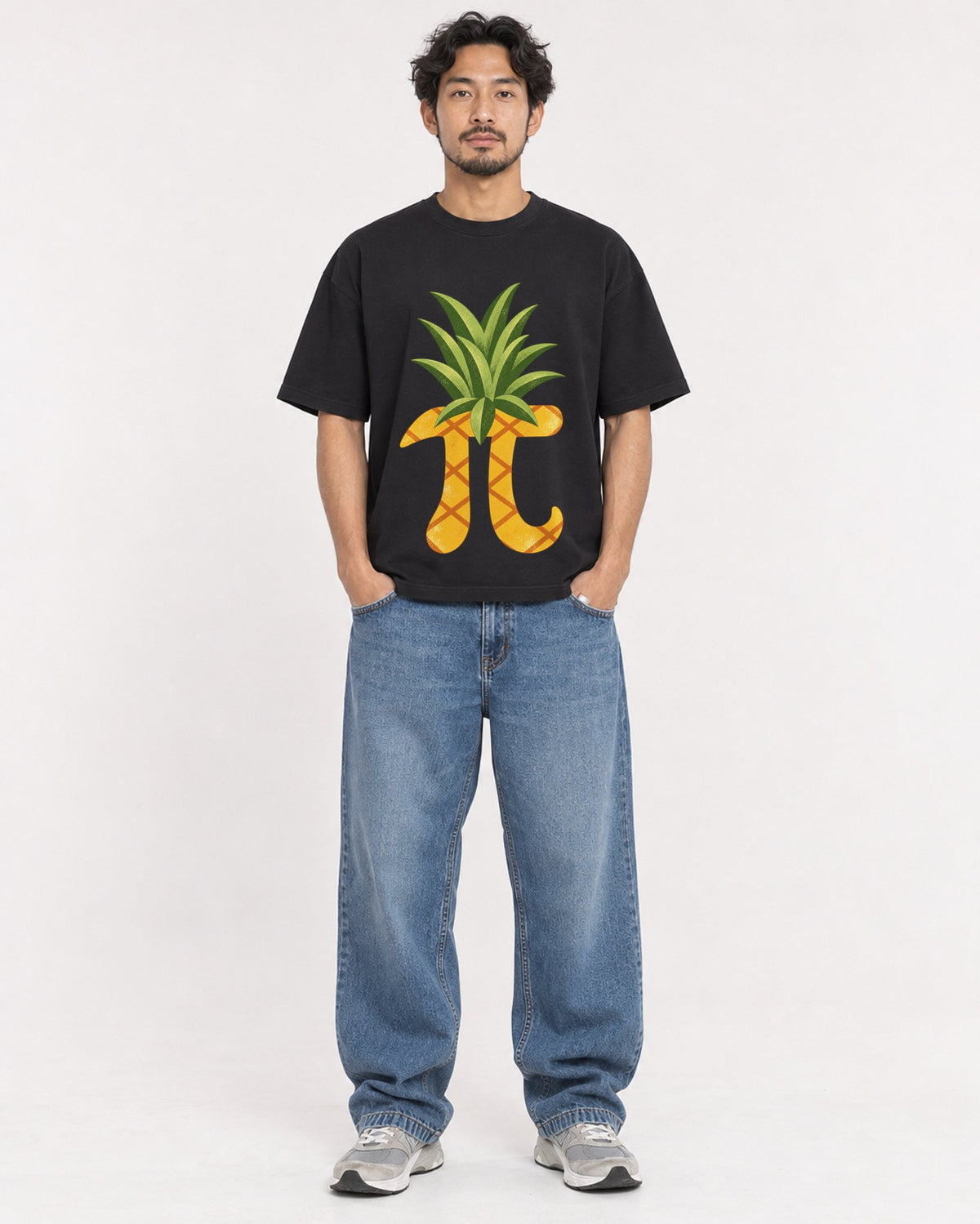 Mockup Boxy Heavyweight Tee Black male full-body 02