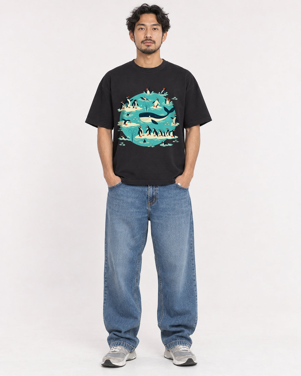 Mockup Boxy Heavyweight Tee Black male full-body 02