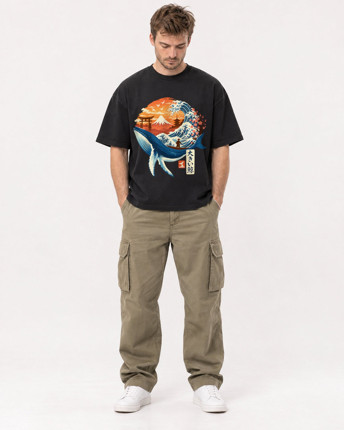 Mockup Boxy Heavyweight Tee Black male full-body 08