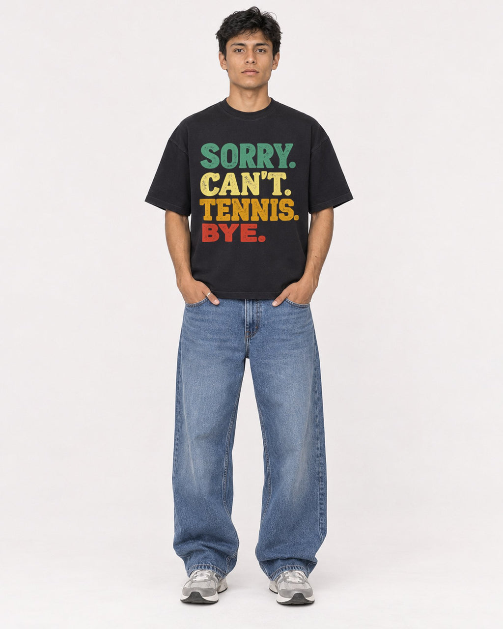 Mockup Boxy Heavyweight Tee Black male full-body 46