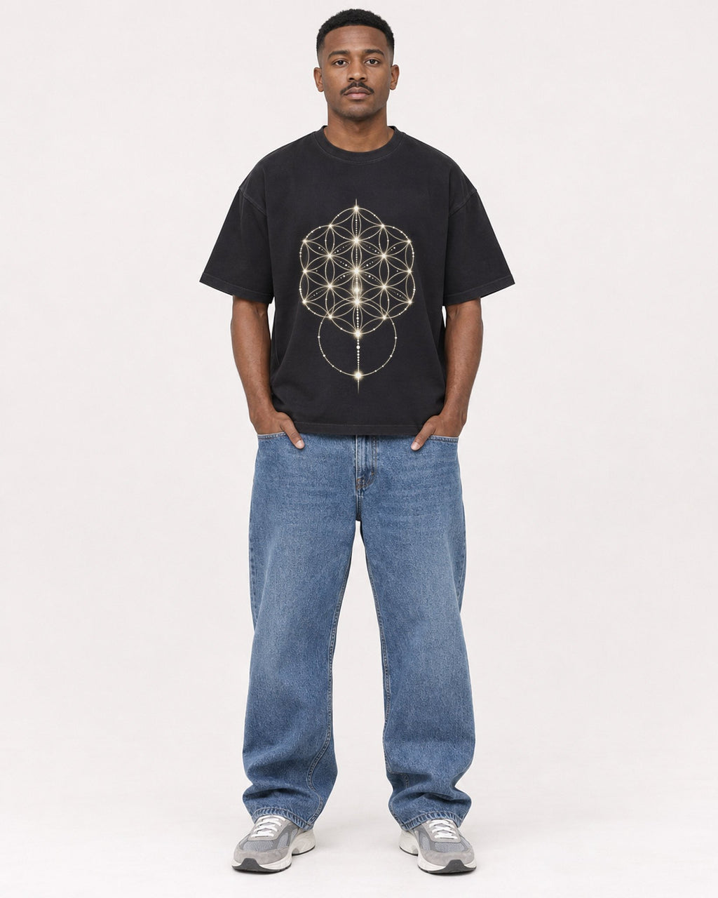 Mockup Boxy Heavyweight Tee Black male full-body 14