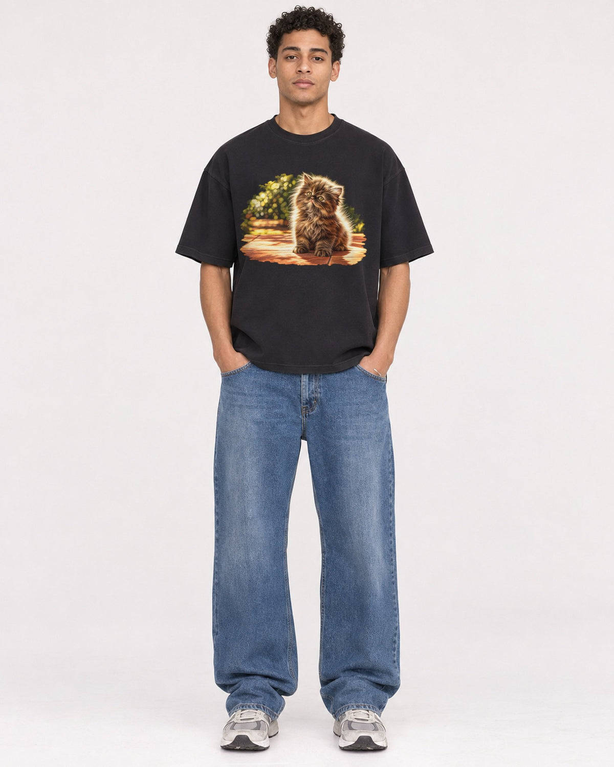 Mockup Boxy Heavyweight Tee Black male full-body 10