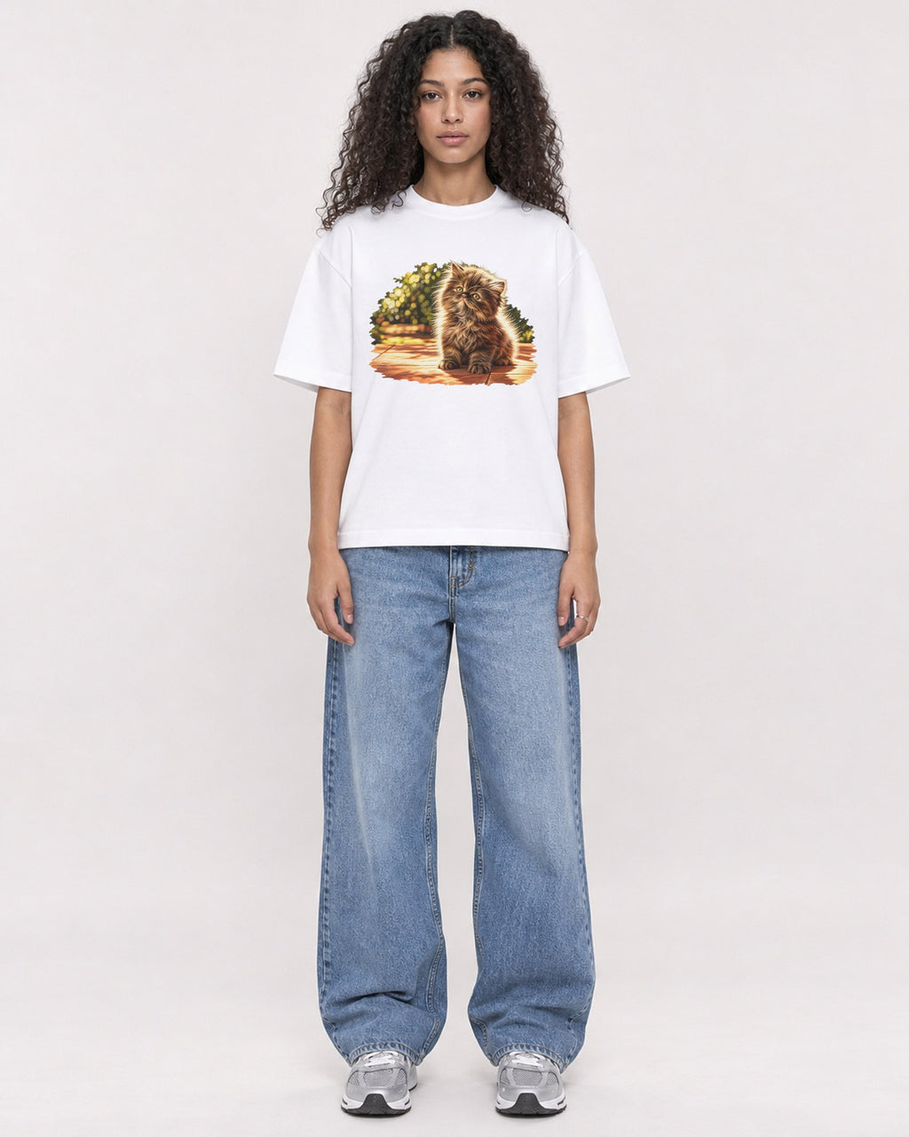 Mockup Boxy Heavyweight Tee White female full-body 10