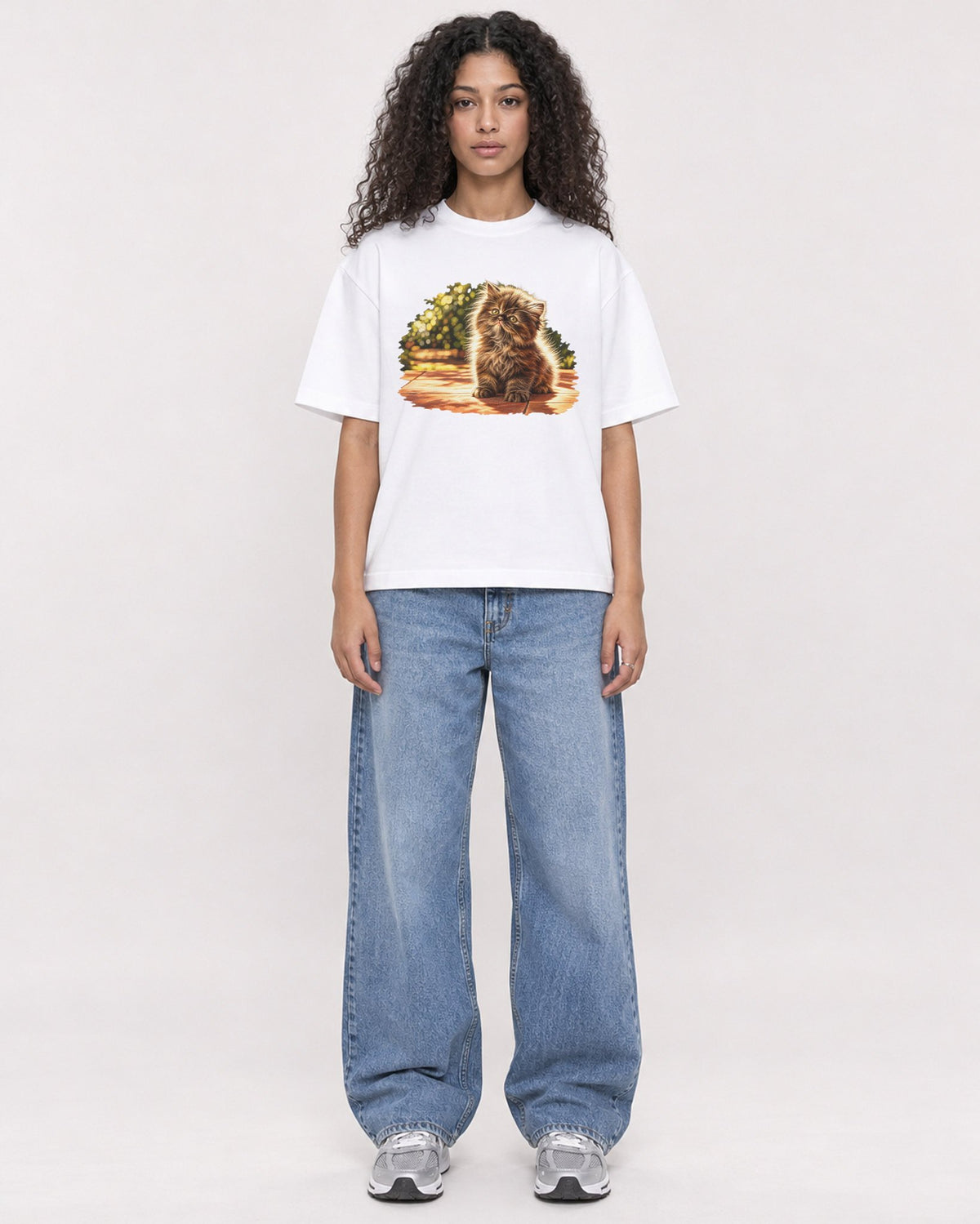 Mockup Boxy Heavyweight Tee White female full-body 10