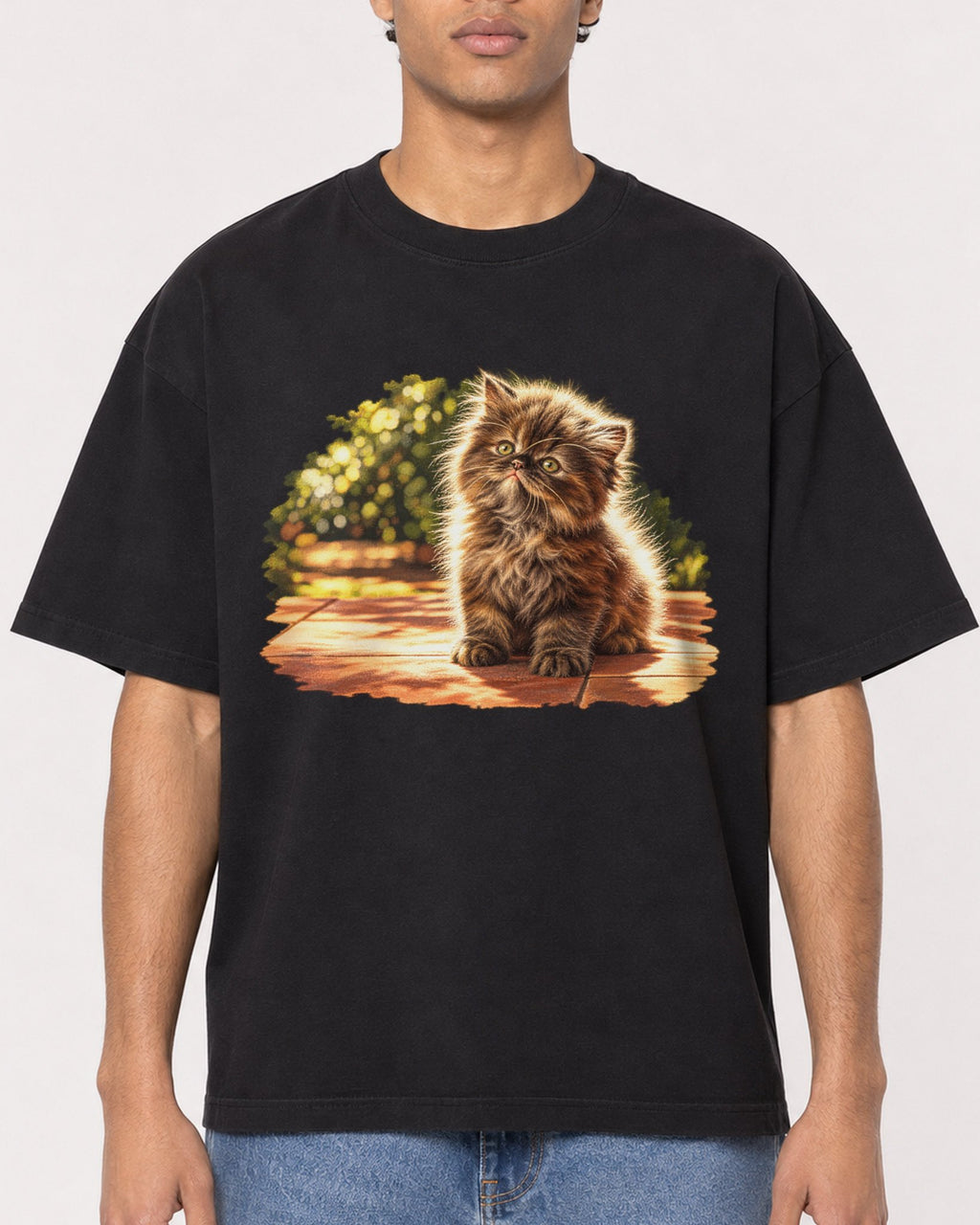 Mockup Boxy Heavyweight Tee Black male close-up 10