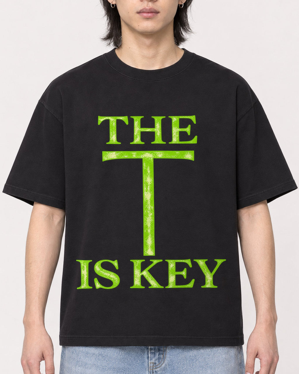 Mockup Boxy Heavyweight Tee Black male close-up 41