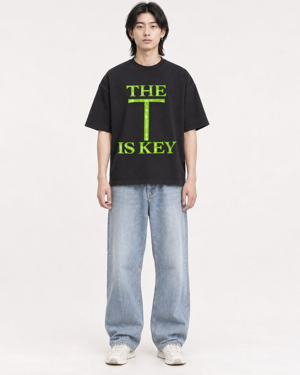 Mockup Boxy Heavyweight Tee Black male full-body 41