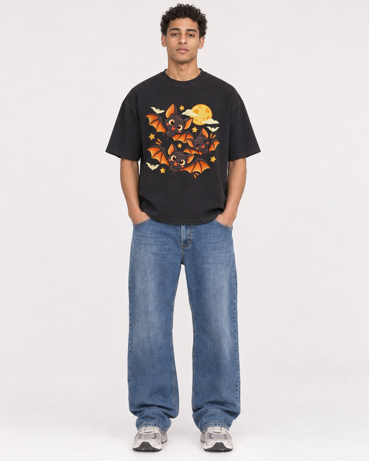 Mockup Boxy Heavyweight Tee Black male full-body 10