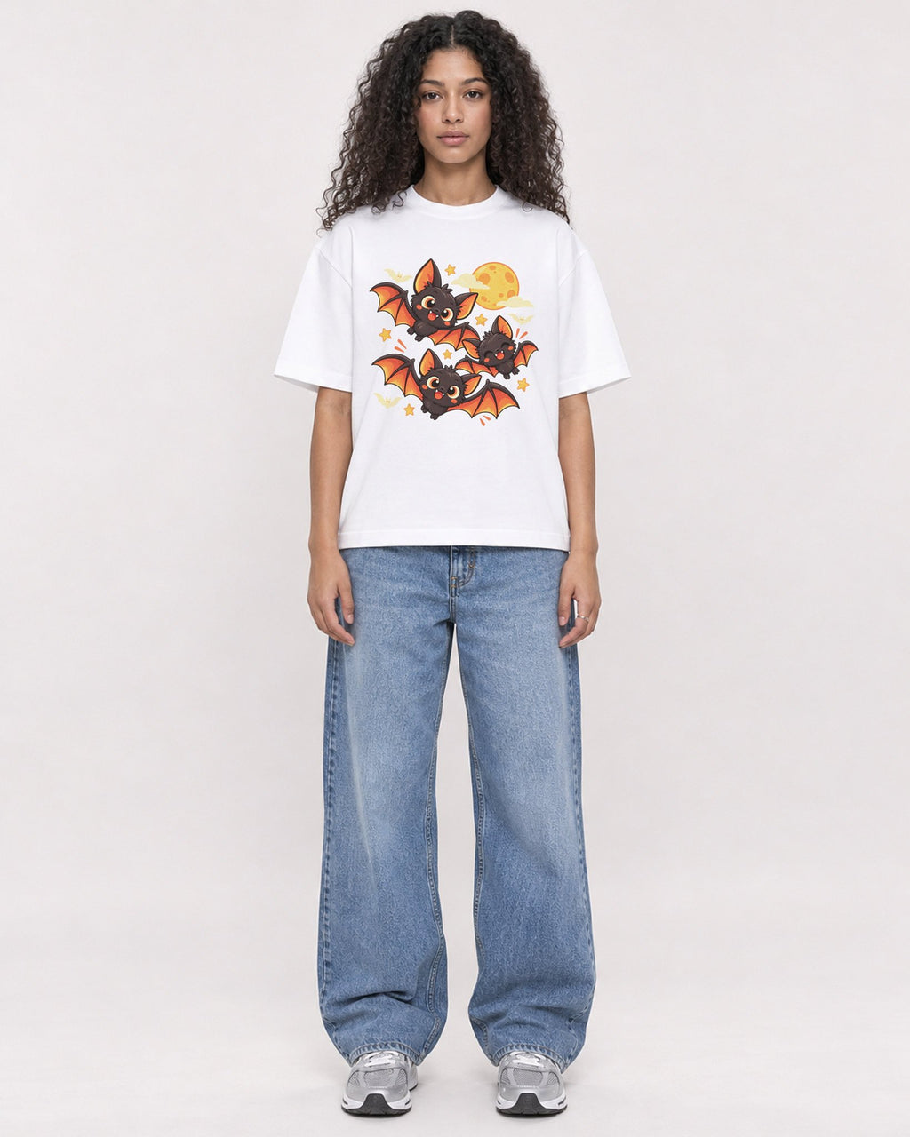 Mockup Boxy Heavyweight Tee White female full-body 10