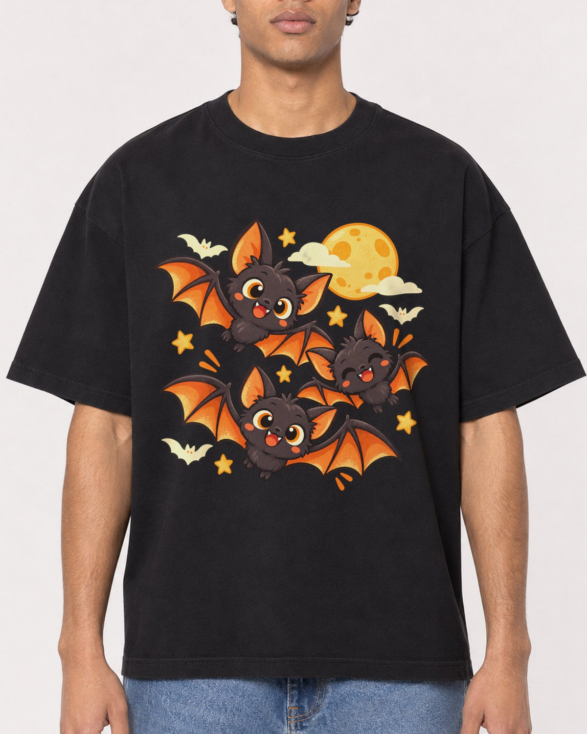 Mockup Boxy Heavyweight Tee Black male close-up 10