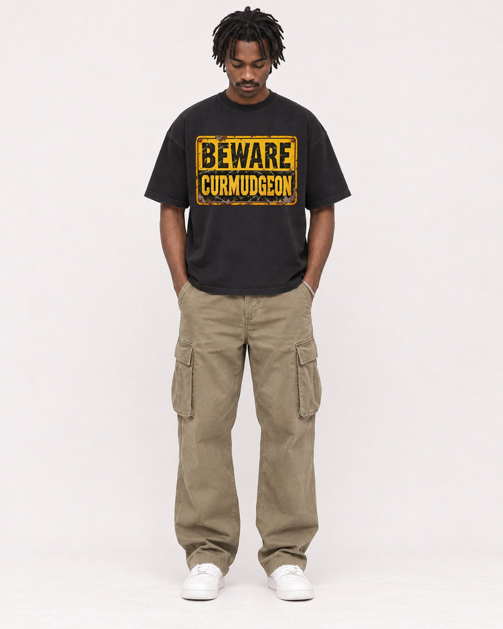 Mockup Boxy Heavyweight Tee Black male full-body 04