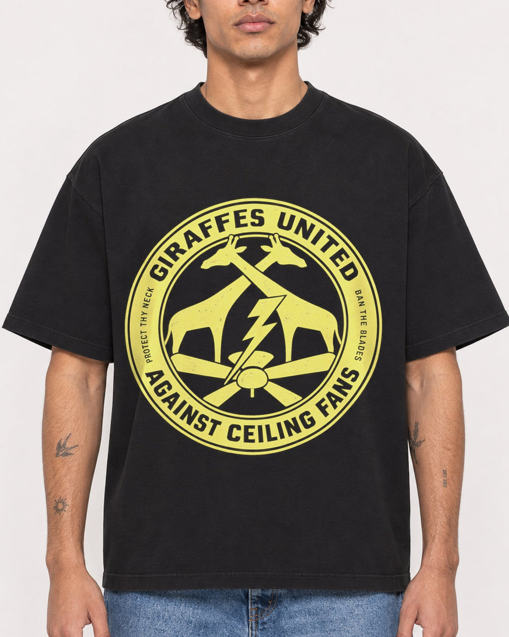 Mockup Boxy Heavyweight Tee Black male close-up 30