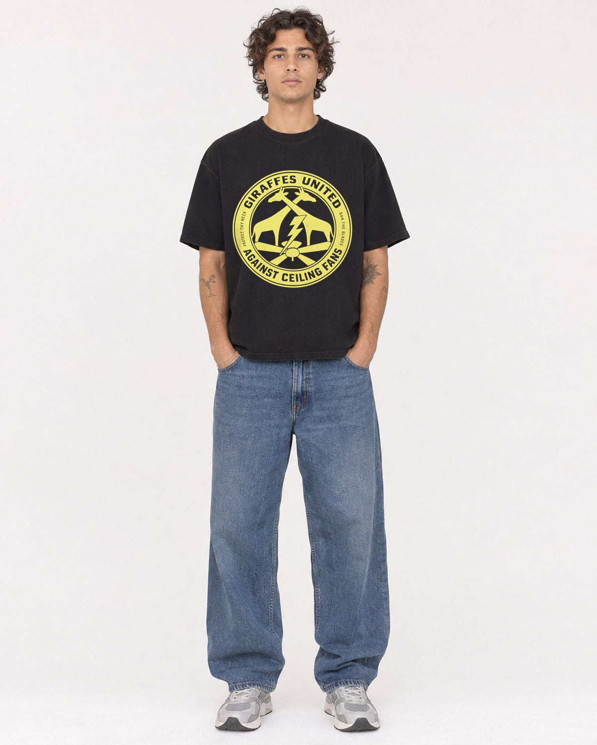 Mockup Boxy Heavyweight Tee Black male full-body 30
