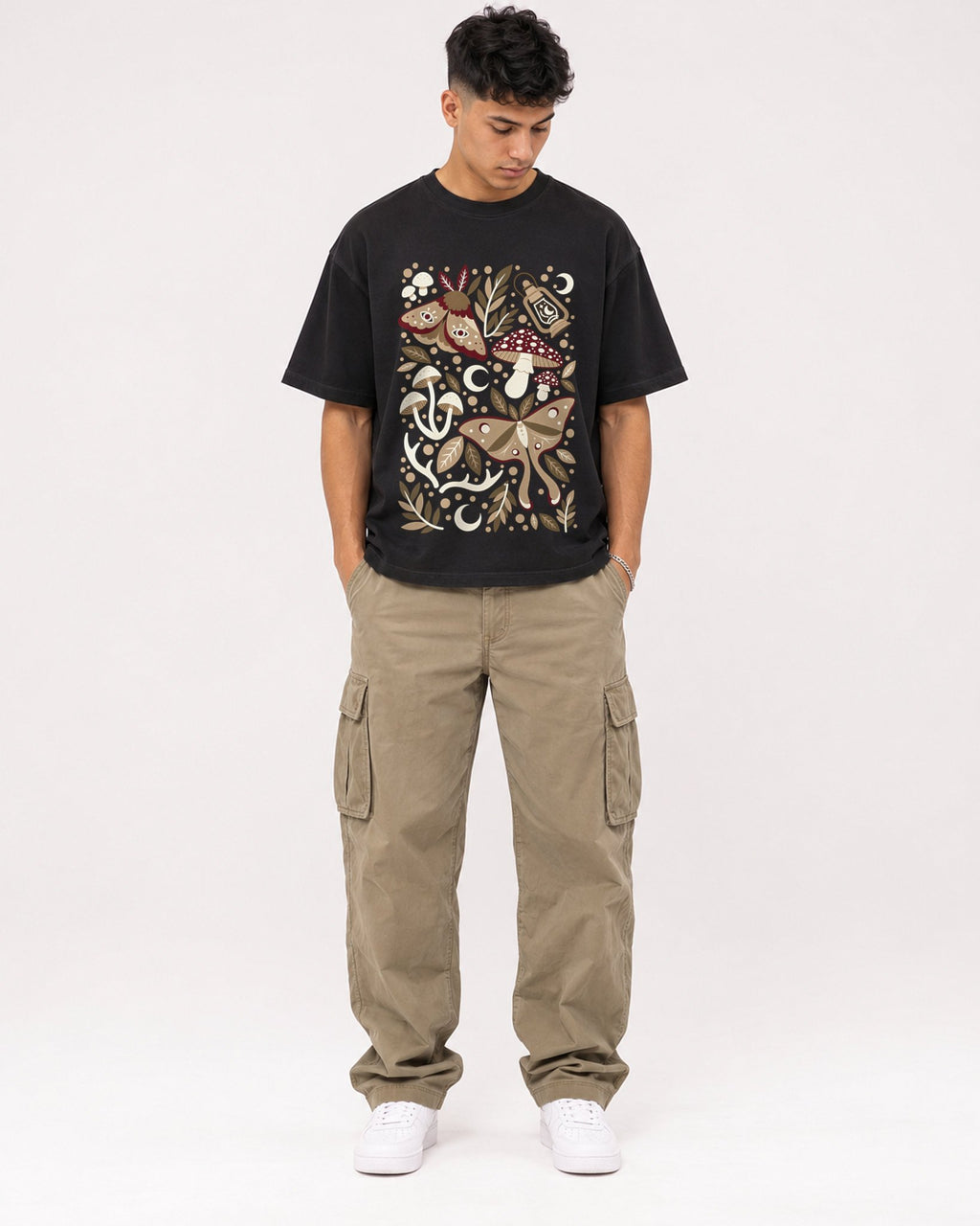 Mockup Boxy Heavyweight Tee Black male full-body 16