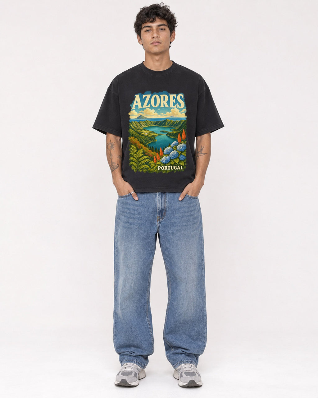Mockup Boxy Heavyweight Tee Black male full-body 06