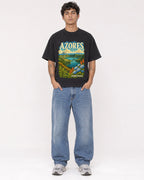 Mockup Boxy Heavyweight Tee Black male full-body 06