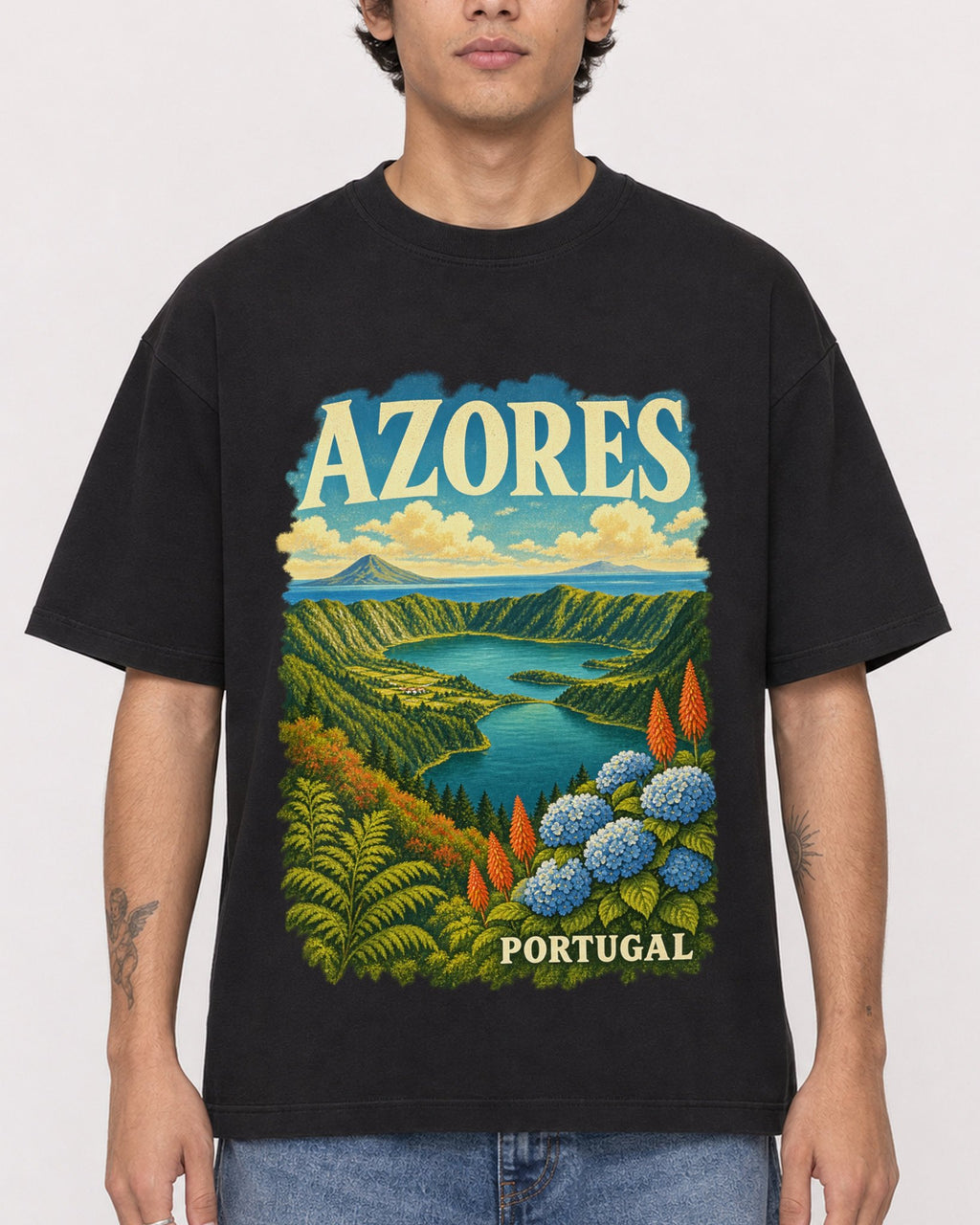 Mockup Boxy Heavyweight Tee Black male close-up 06