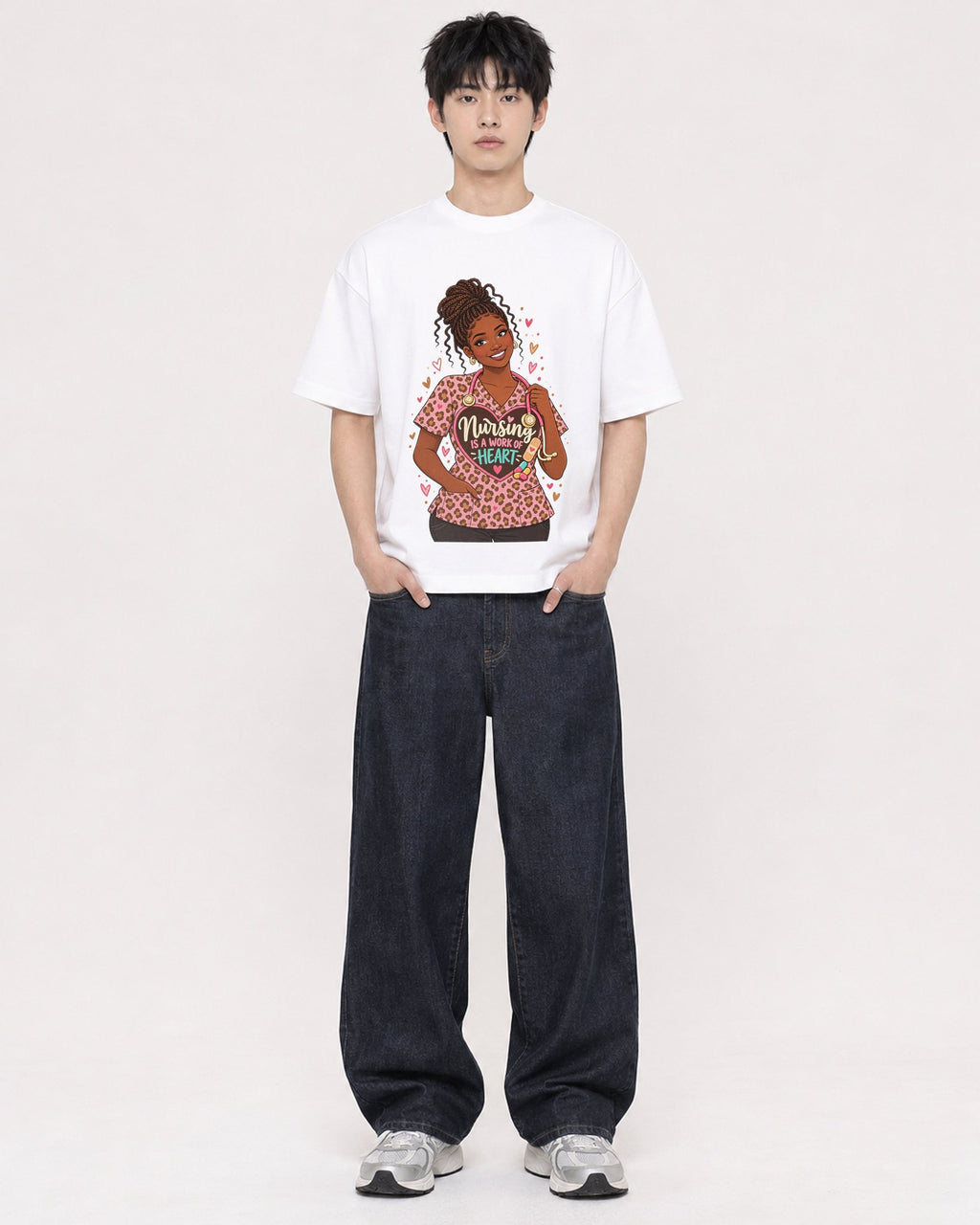 Mockup Boxy Heavyweight Tee White male full-body 01