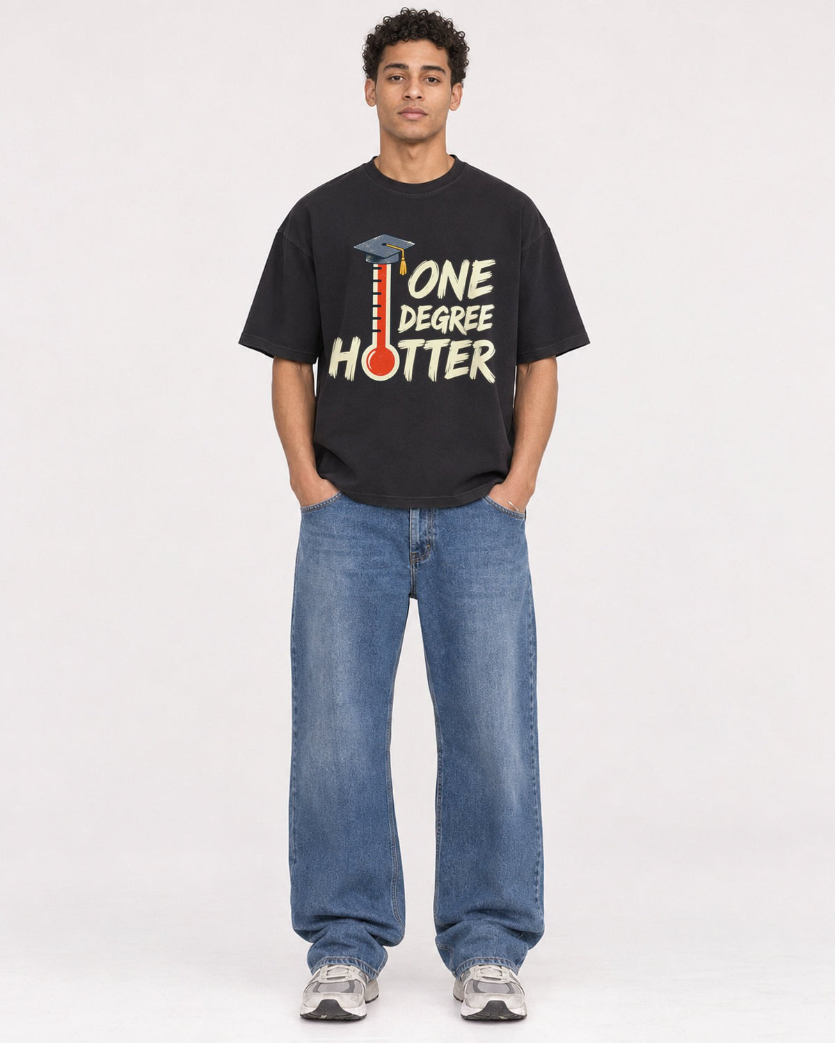 Mockup Boxy Heavyweight Tee Black male full-body 10