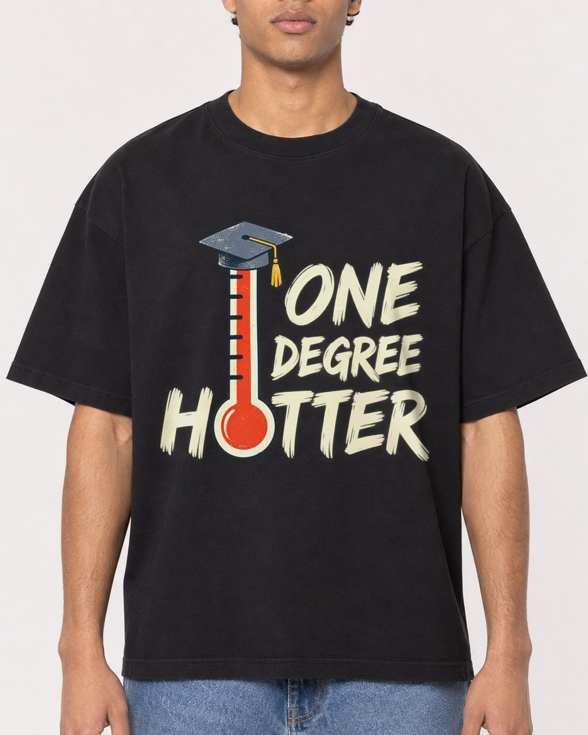 Mockup Boxy Heavyweight Tee Black male close-up 10