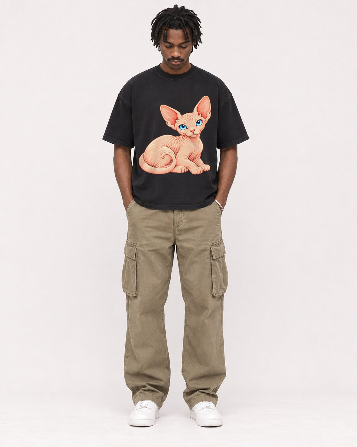 Mockup Boxy Heavyweight Tee Black male full-body 04