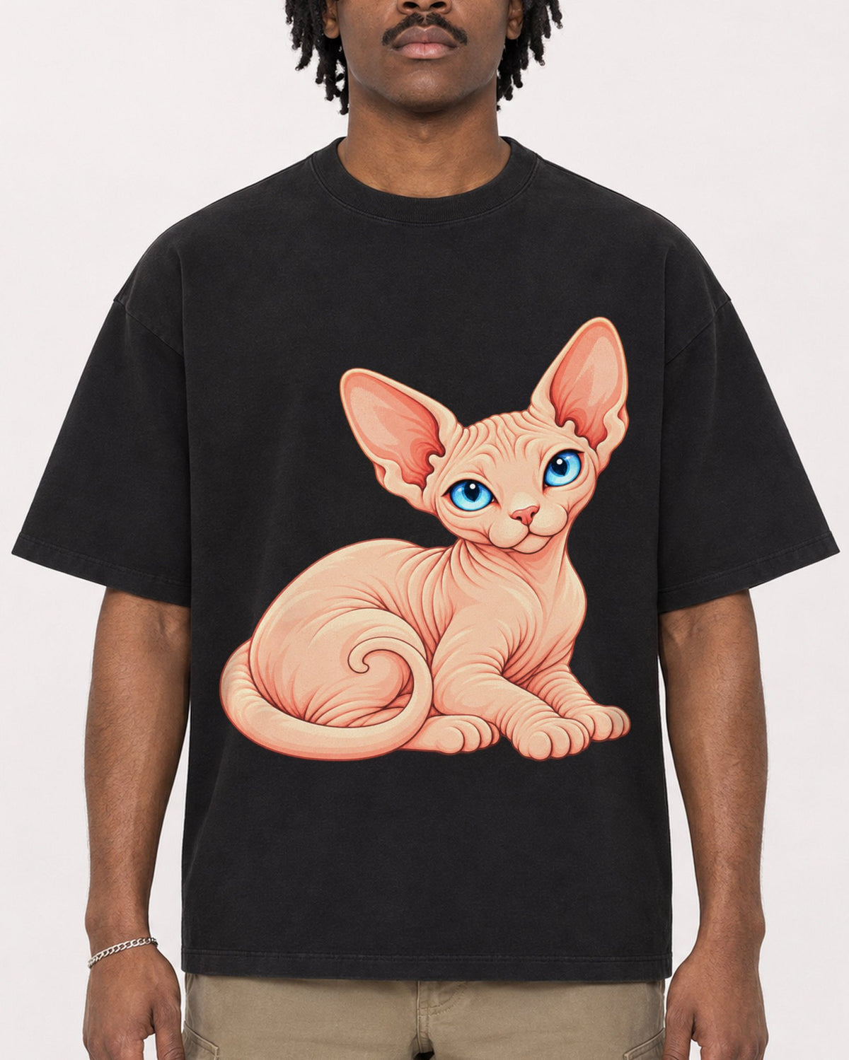 Mockup Boxy Heavyweight Tee Black male close-up 04