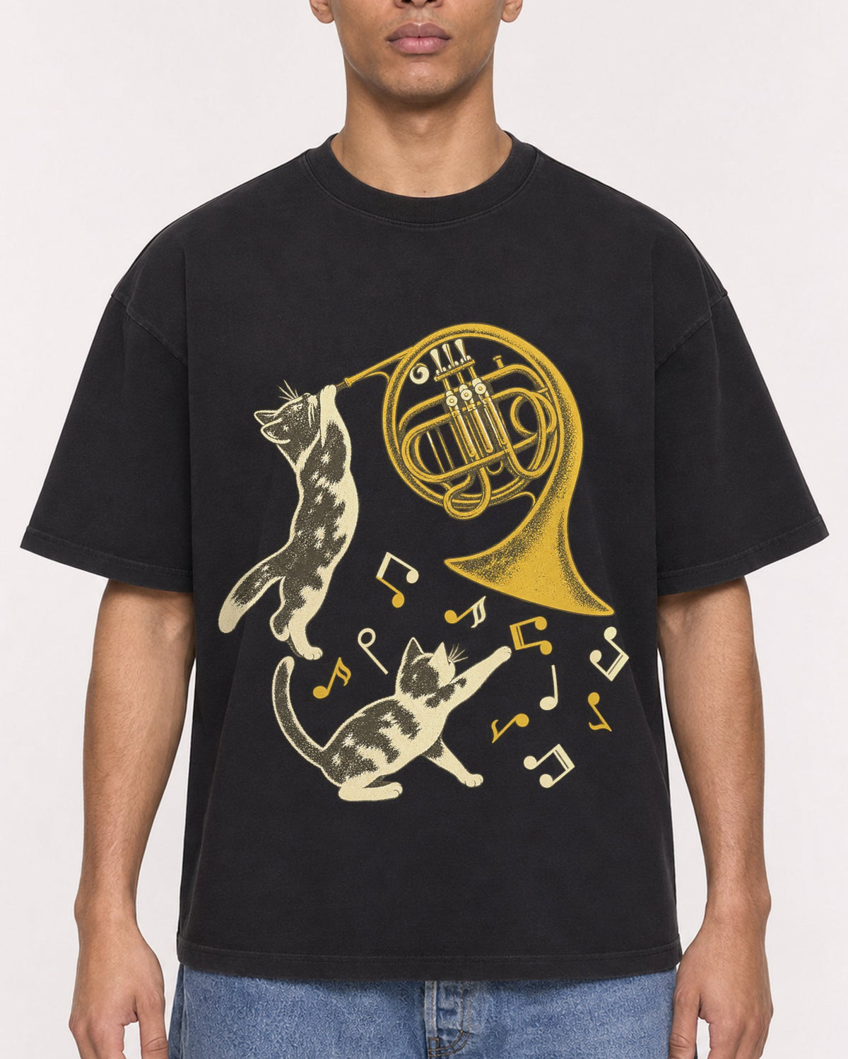Mockup Boxy Heavyweight Tee Black male close-up 50