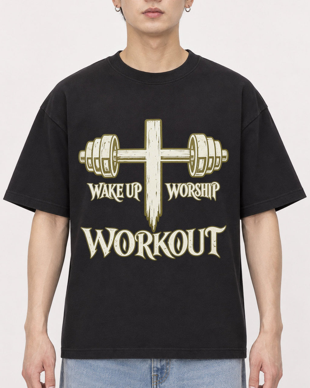 Mockup Boxy Heavyweight Tee Black male close-up 01