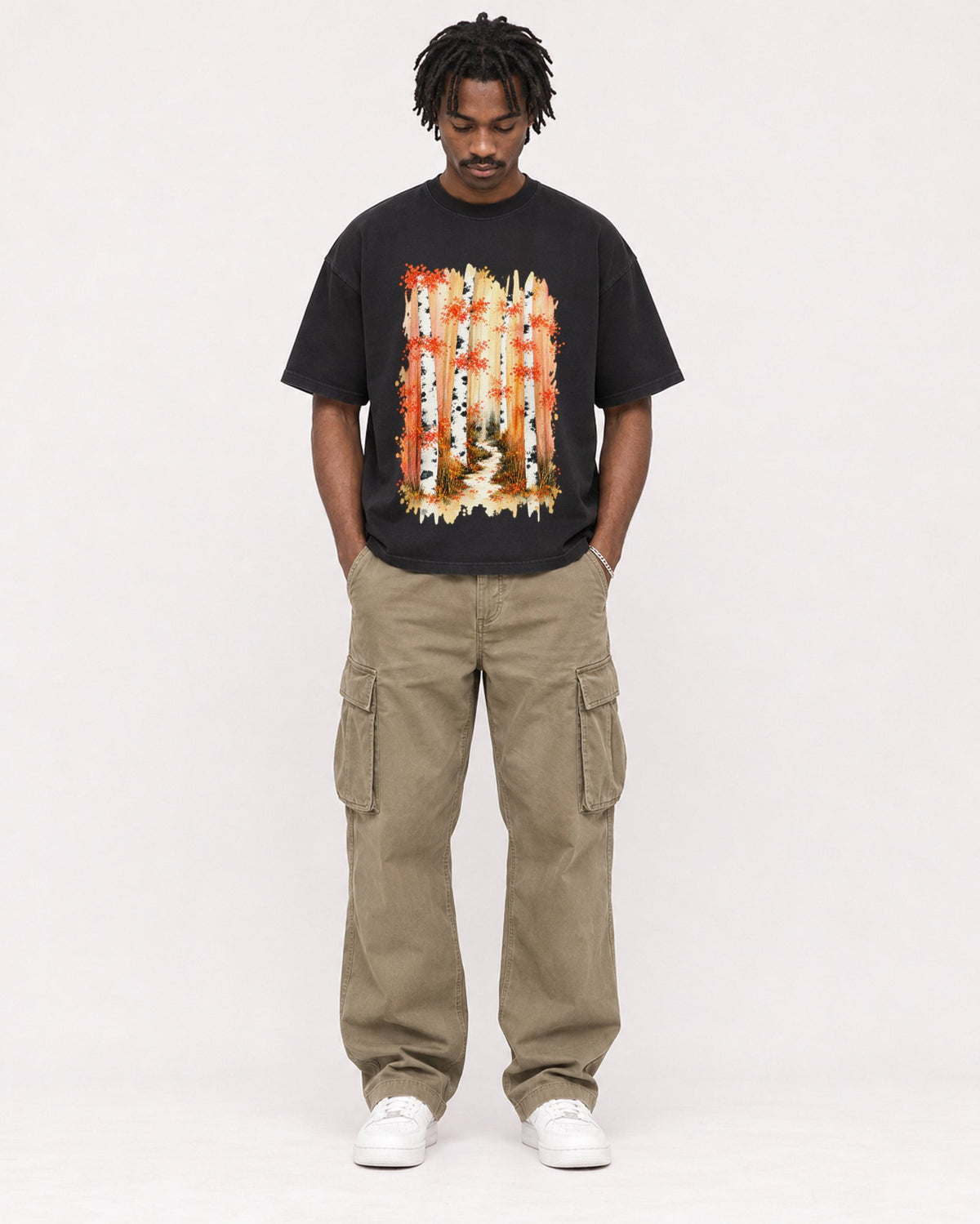 Mockup Boxy Heavyweight Tee Black male full-body 04
