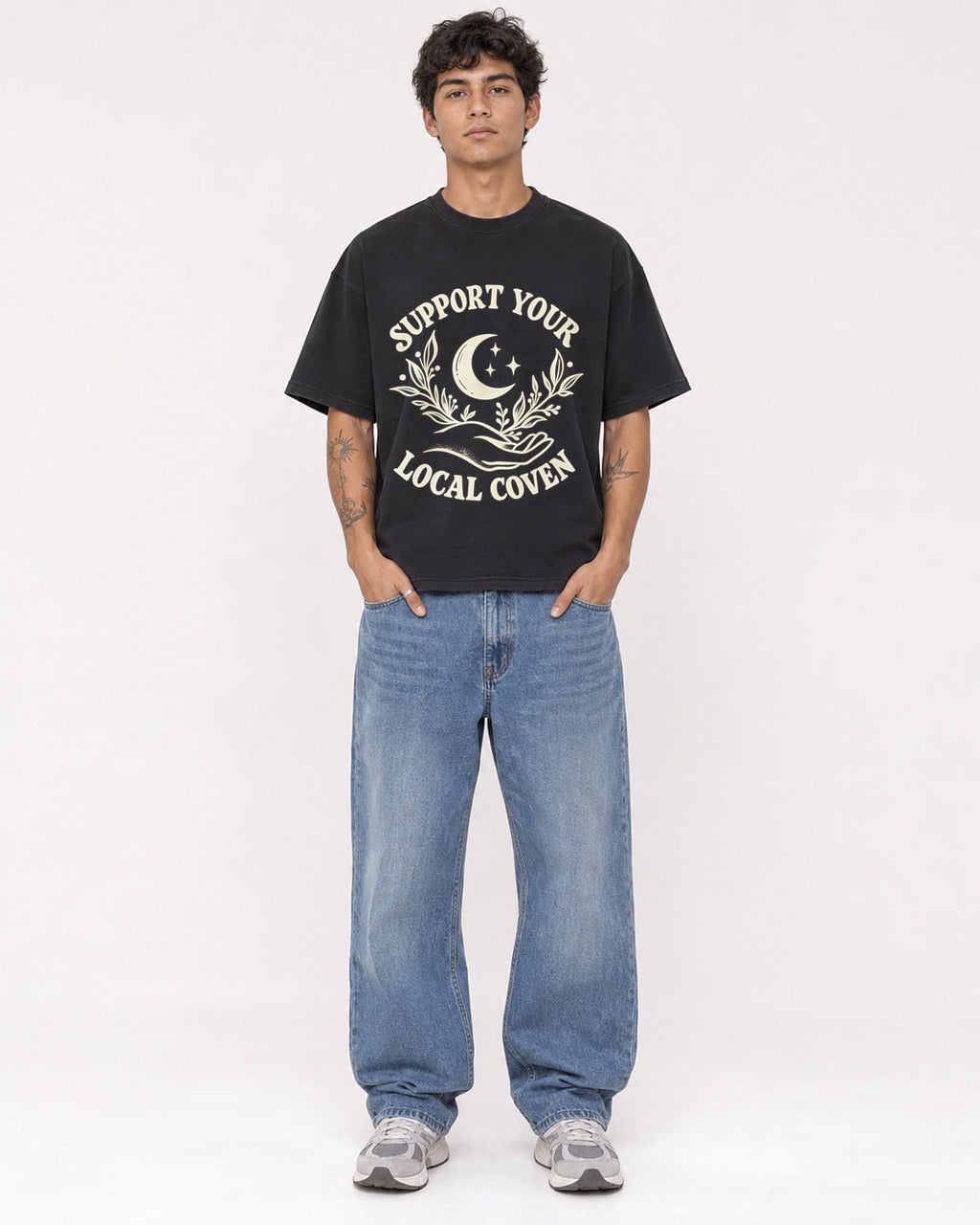 Mockup Boxy Heavyweight Tee Black male full-body 06