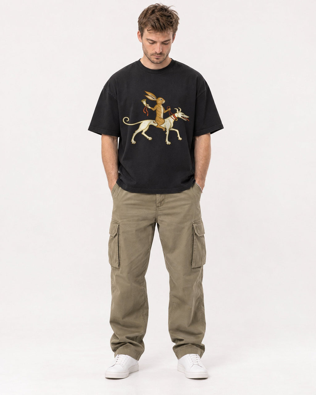 Mockup Boxy Heavyweight Tee Black male full-body 08
