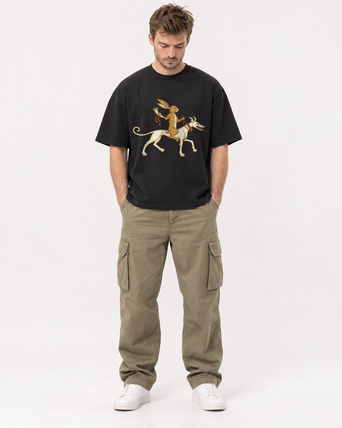 Mockup Boxy Heavyweight Tee Black male full-body 08