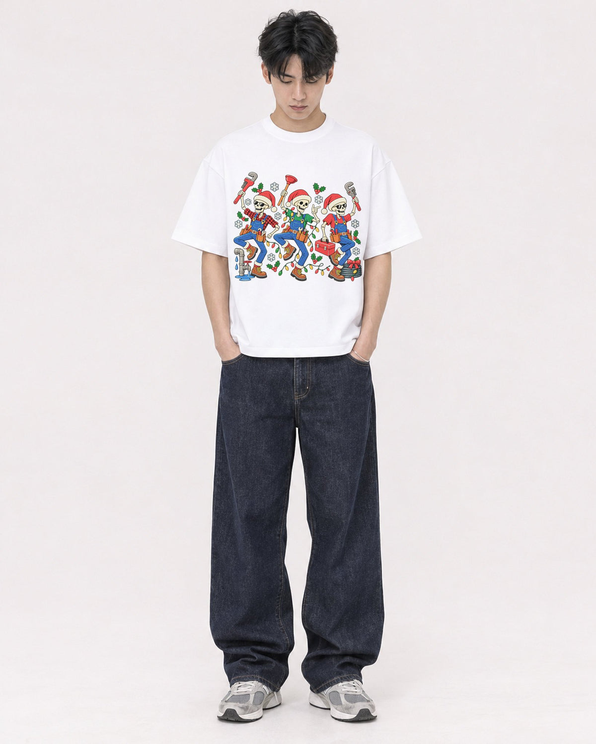 Mockup Boxy Heavyweight Tee White male full-body 31