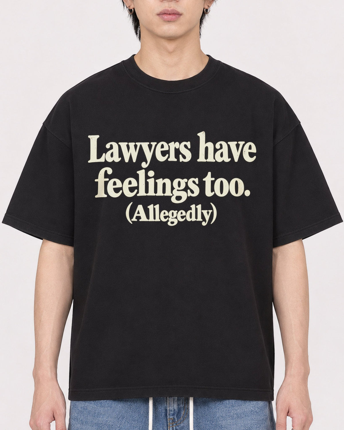 Mockup Boxy Heavyweight Tee Black male close-up 11