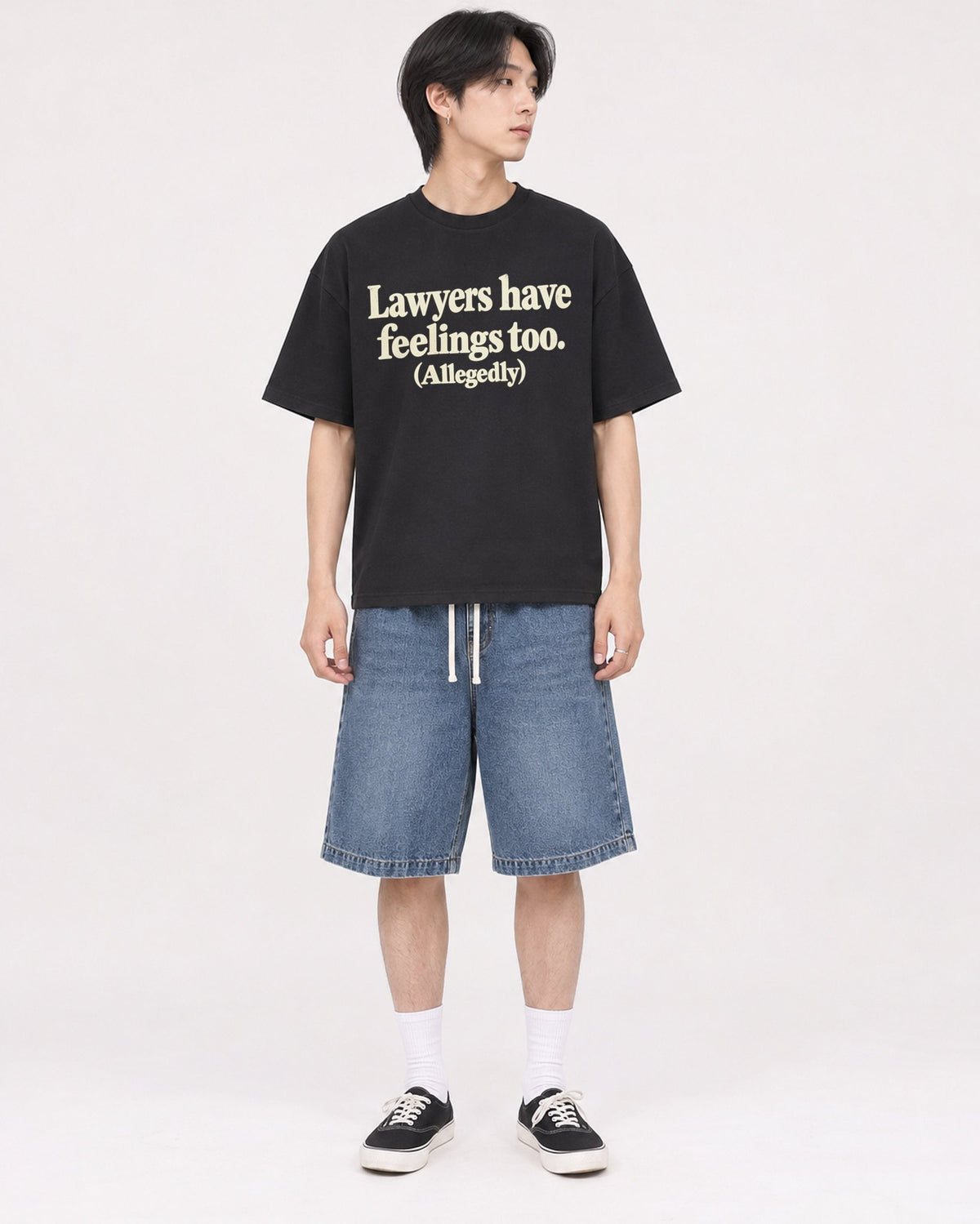 Mockup Boxy Heavyweight Tee Black male full-body 11