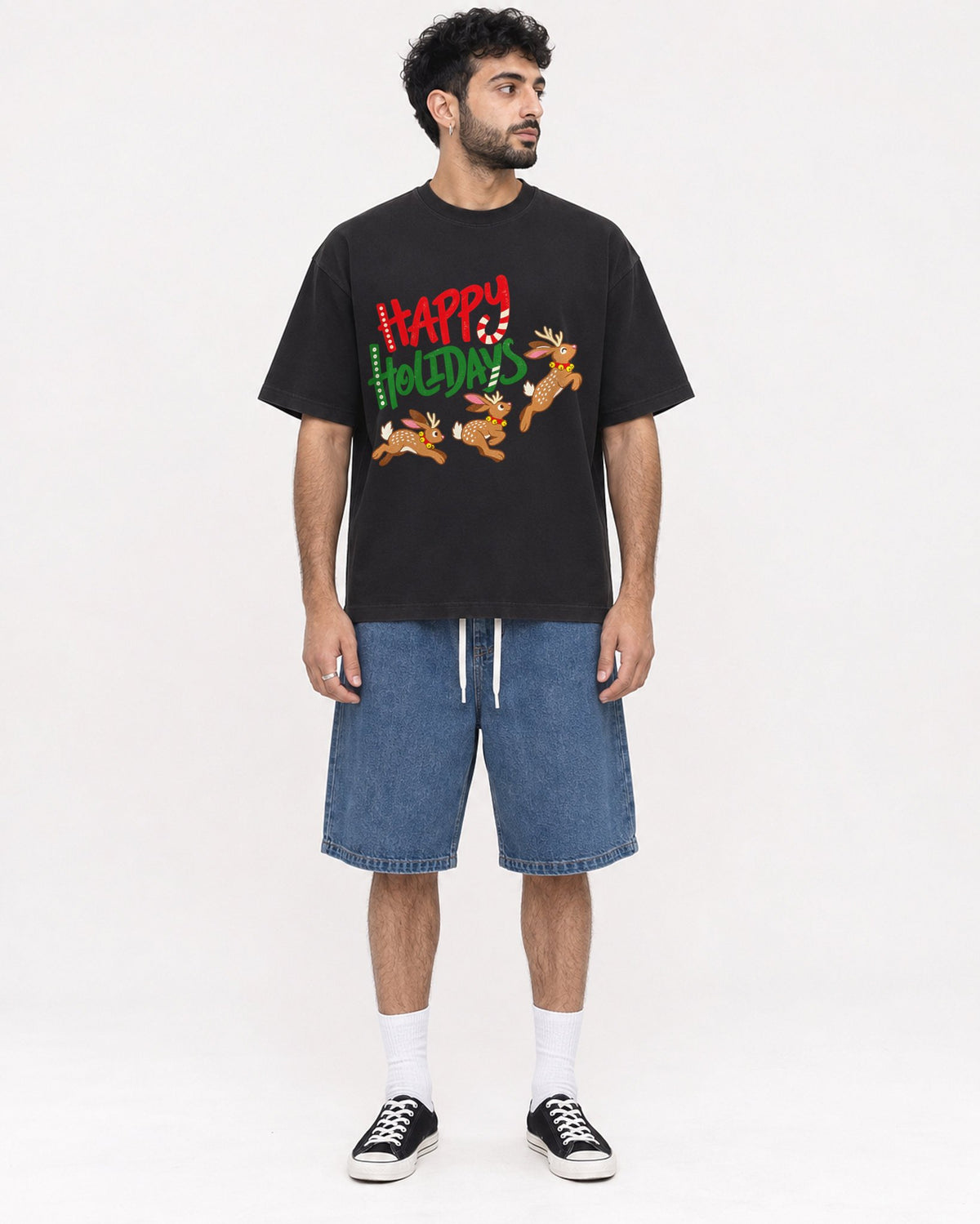 Mockup Boxy Heavyweight Tee Black male full-body 07
