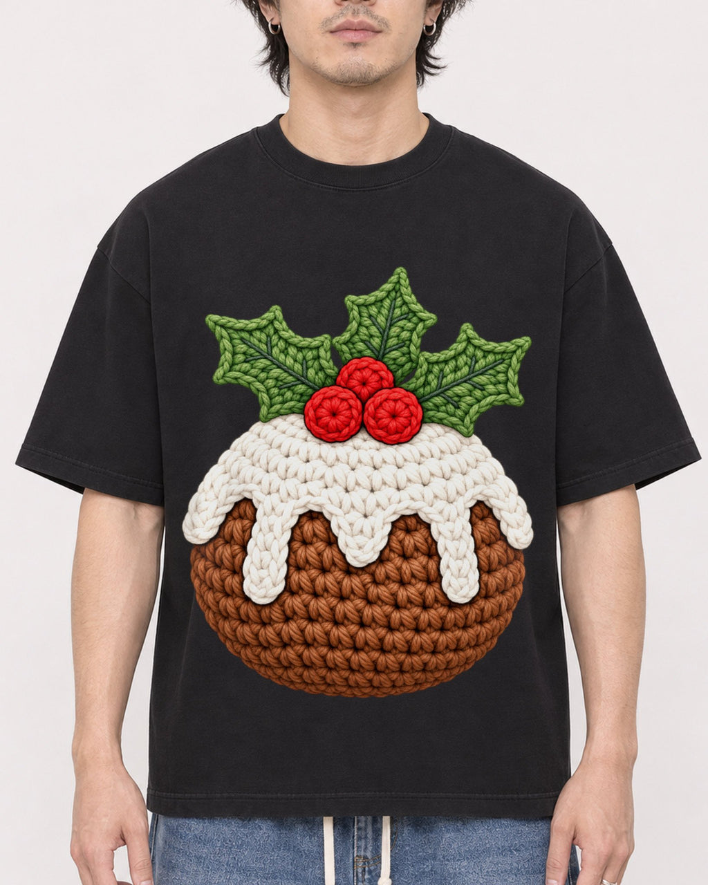 Mockup Boxy Heavyweight Tee Black male close-up 03