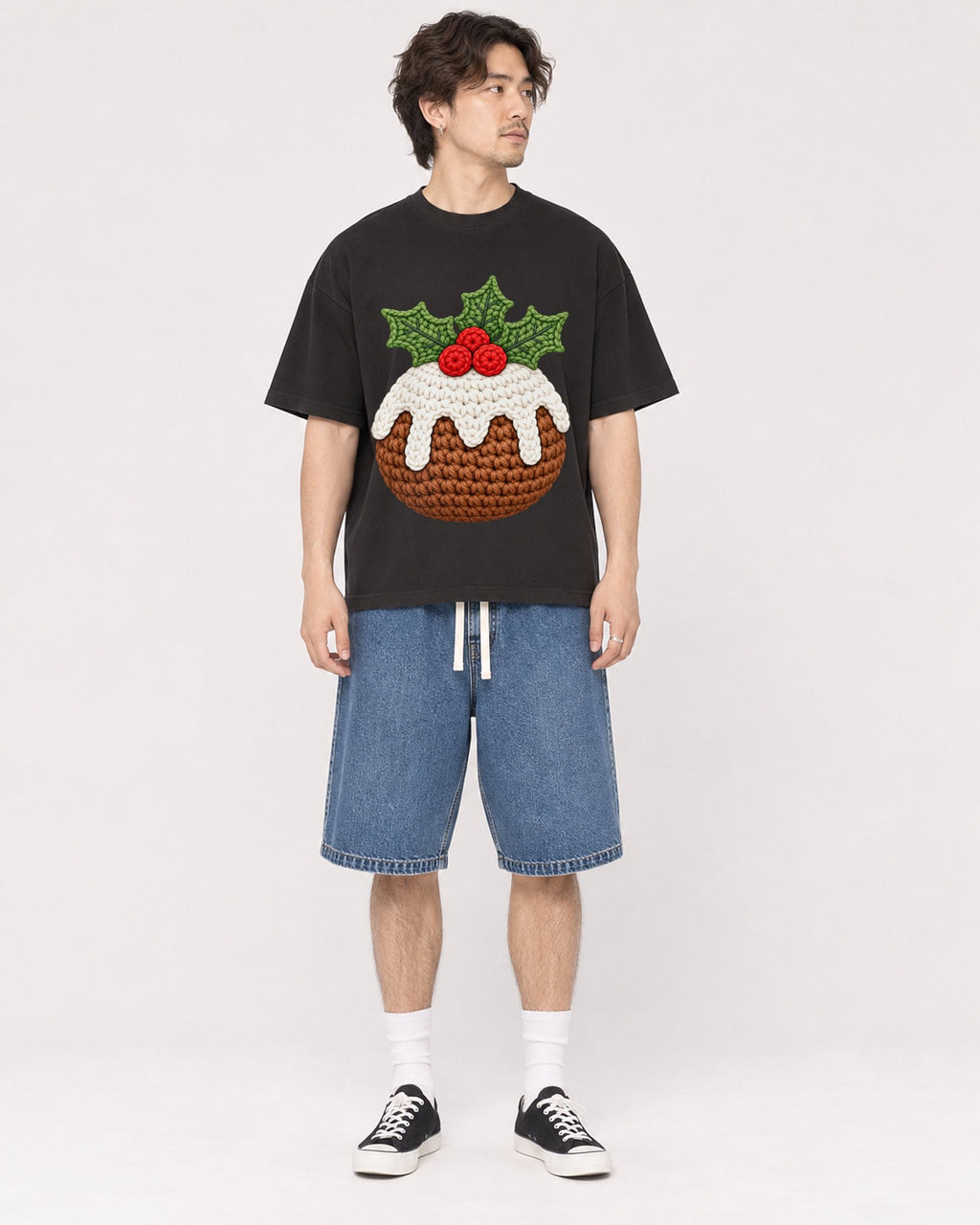 Mockup Boxy Heavyweight Tee Black male full-body 03