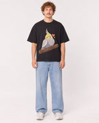 Mockup Boxy Heavyweight Tee Black male full-body 09