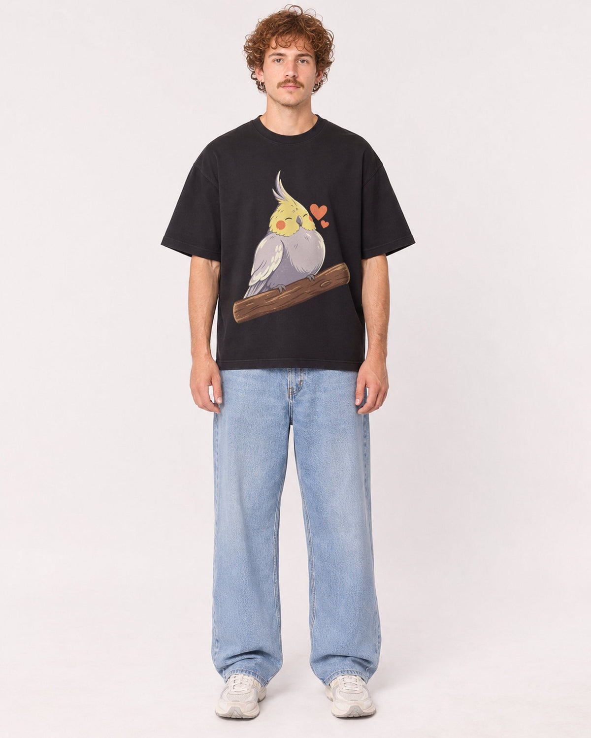 Mockup Boxy Heavyweight Tee Black male full-body 09