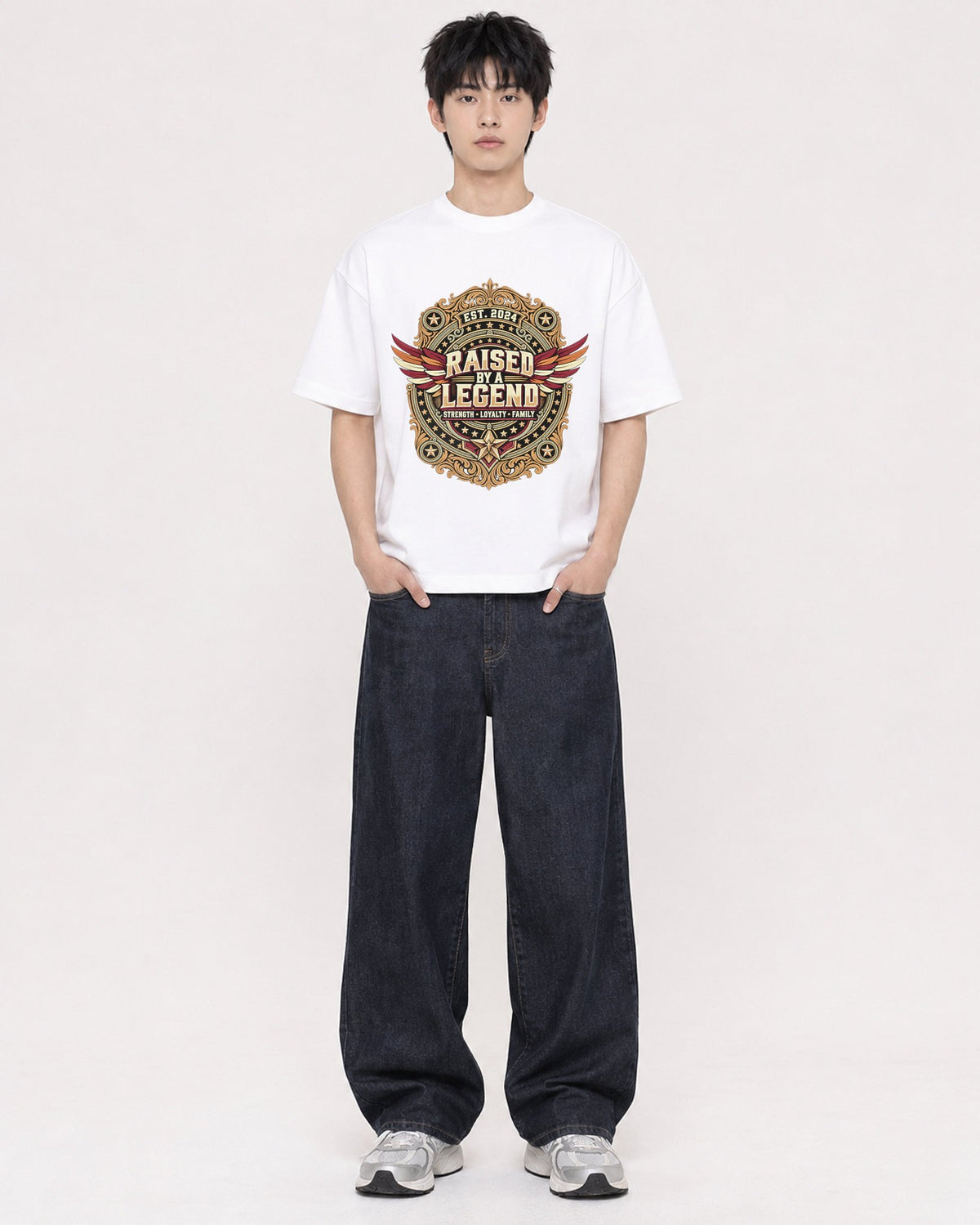 Mockup Boxy Heavyweight Tee White male full-body 01