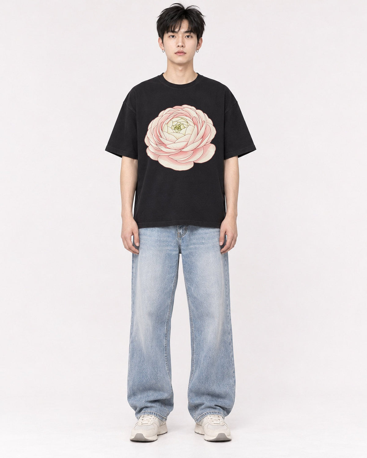 Mockup Boxy Heavyweight Tee Black male full-body 01