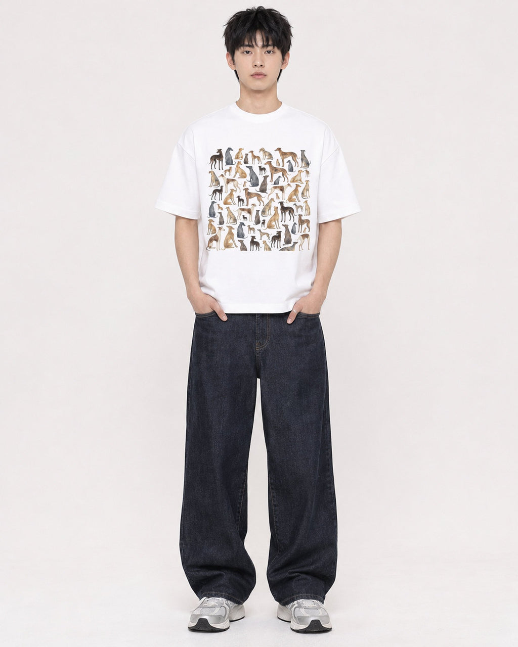 Mockup Boxy Heavyweight Tee White male full-body 01