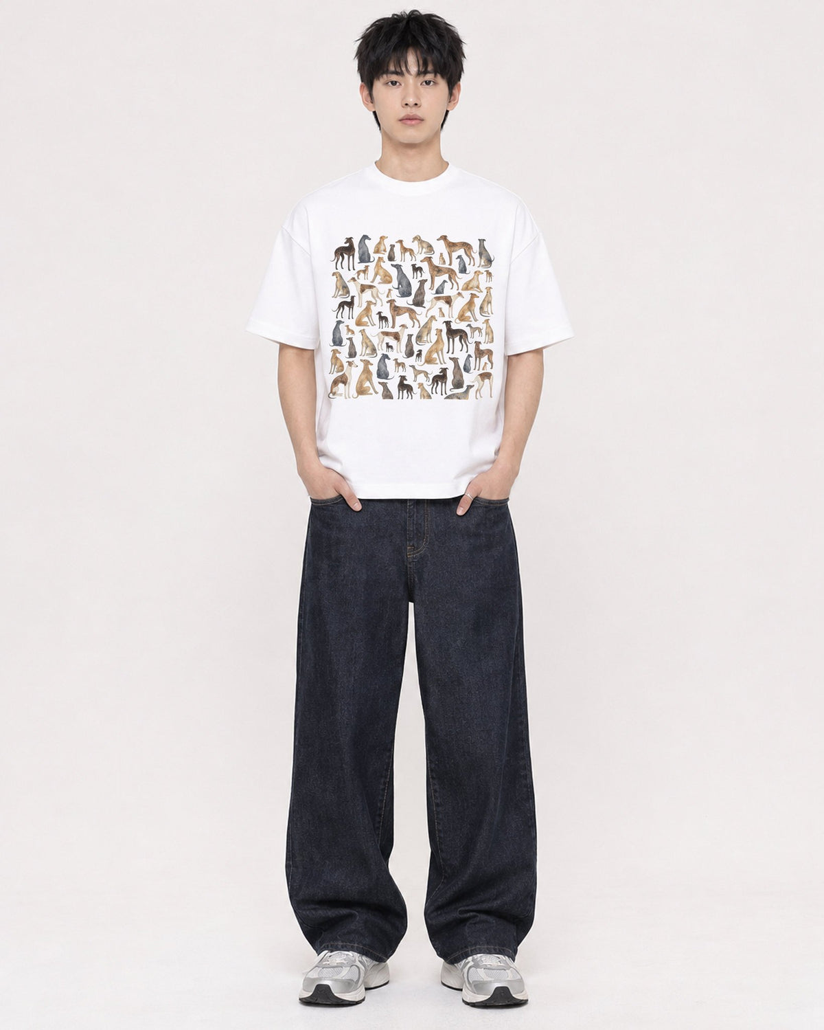 Mockup Boxy Heavyweight Tee White male full-body 01