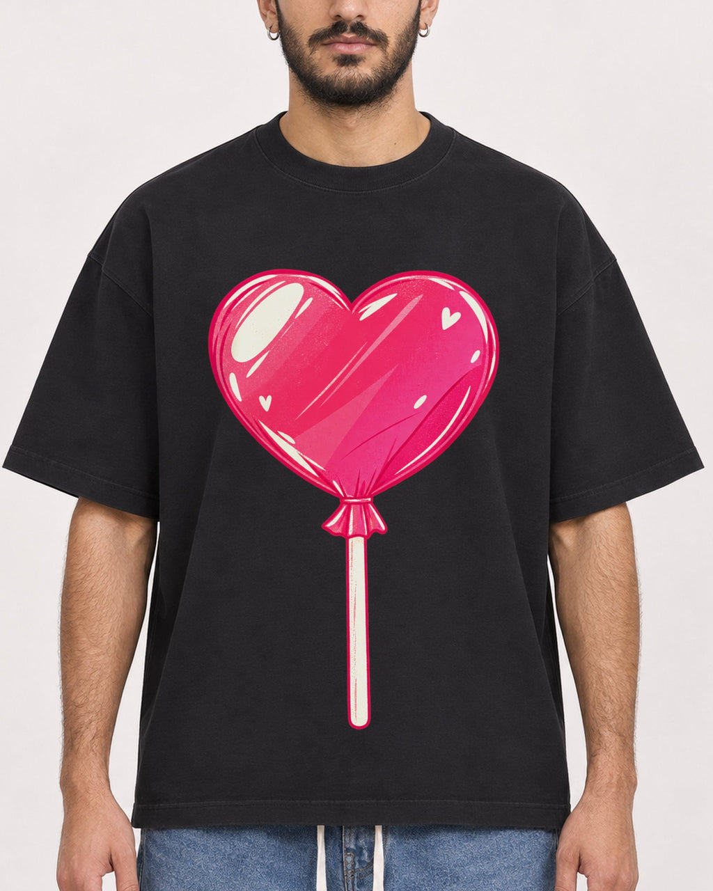 Mockup Boxy Heavyweight Tee Black male close-up 07