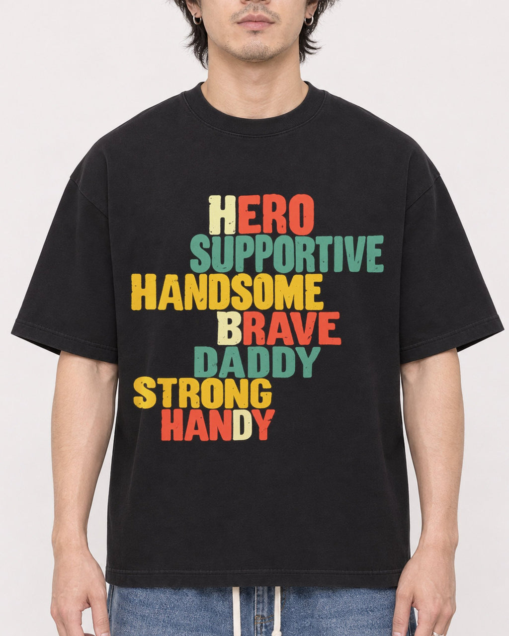 Mockup Boxy Heavyweight Tee Black male close-up 03
